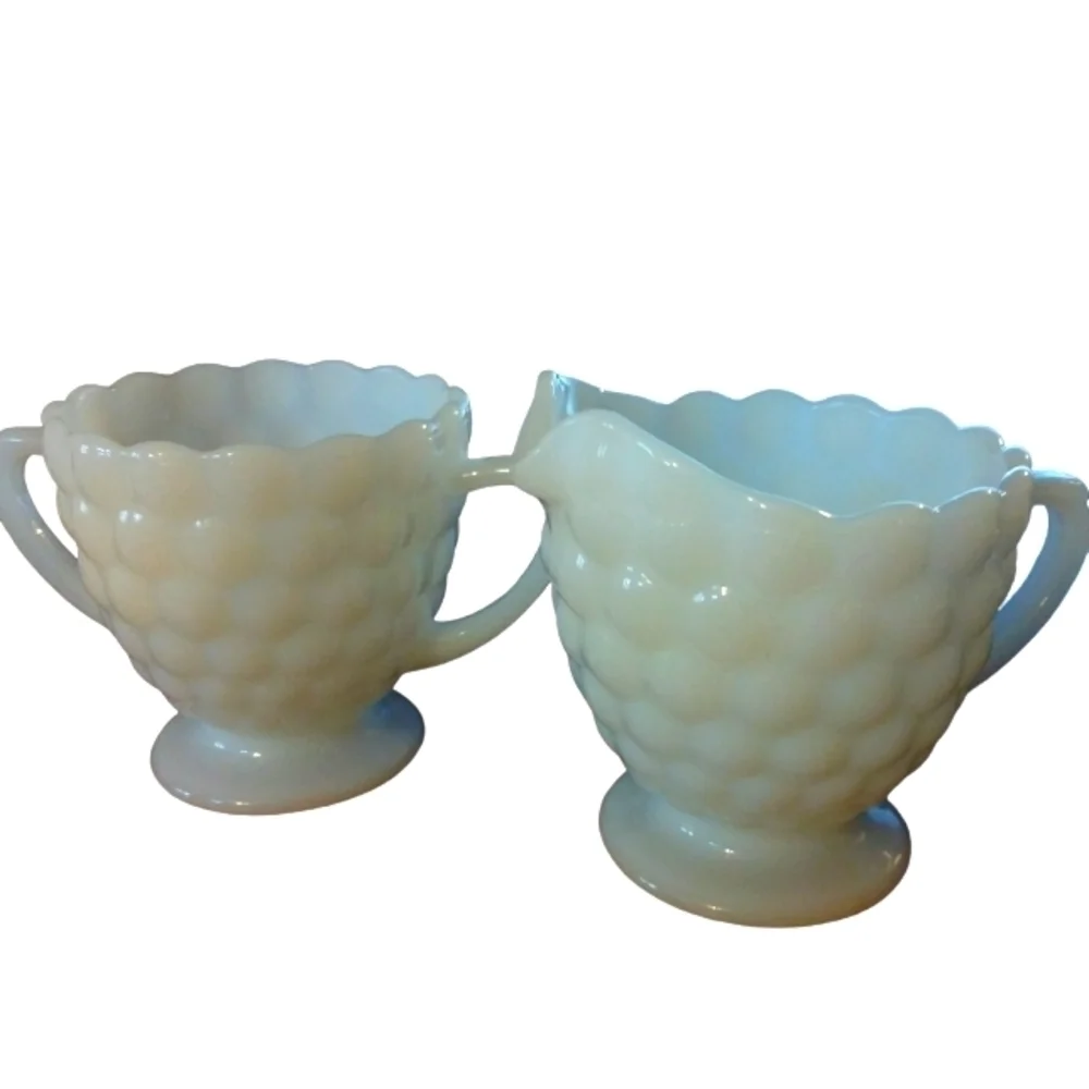 Vintage Anchor Hocking Bubble Milk Cream & Sugar Glass Set
